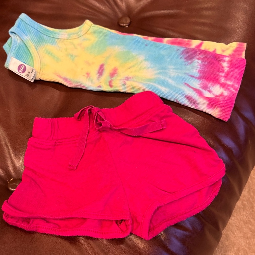 Colorful Tie-Dye Top and Red Shorts Set